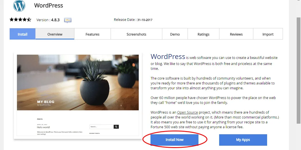 click install in Softaculous Apps Installer in namecheap cpanel - Tutorial by prathilaba Sri Lanka