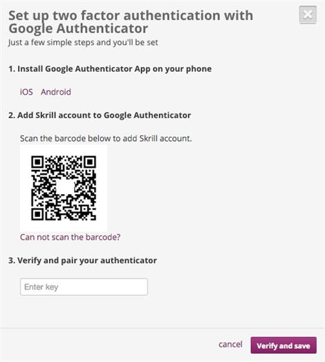 2factor athentication QR code scanning step - Skrill ewallet opening account tutorial in English by Prathilaba