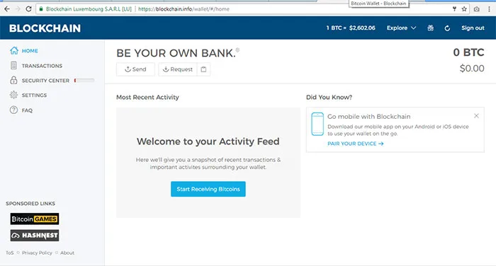 blockchain bitcoin wallet account in English by prathilaba