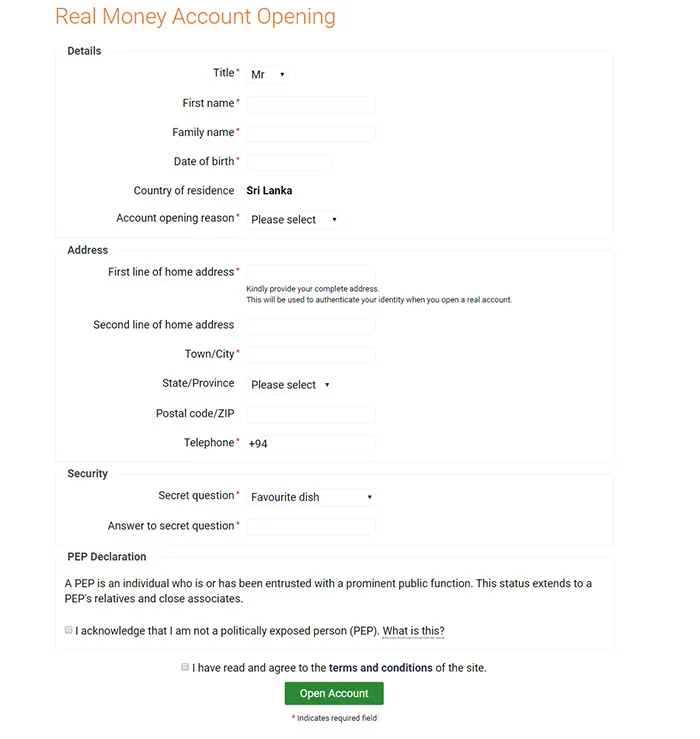 submit your details to open a real account - English tutorial in sri lanka
