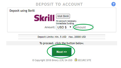 choose deposit  using Skrill or Neteller in binary.com live account in English Sri Lanka