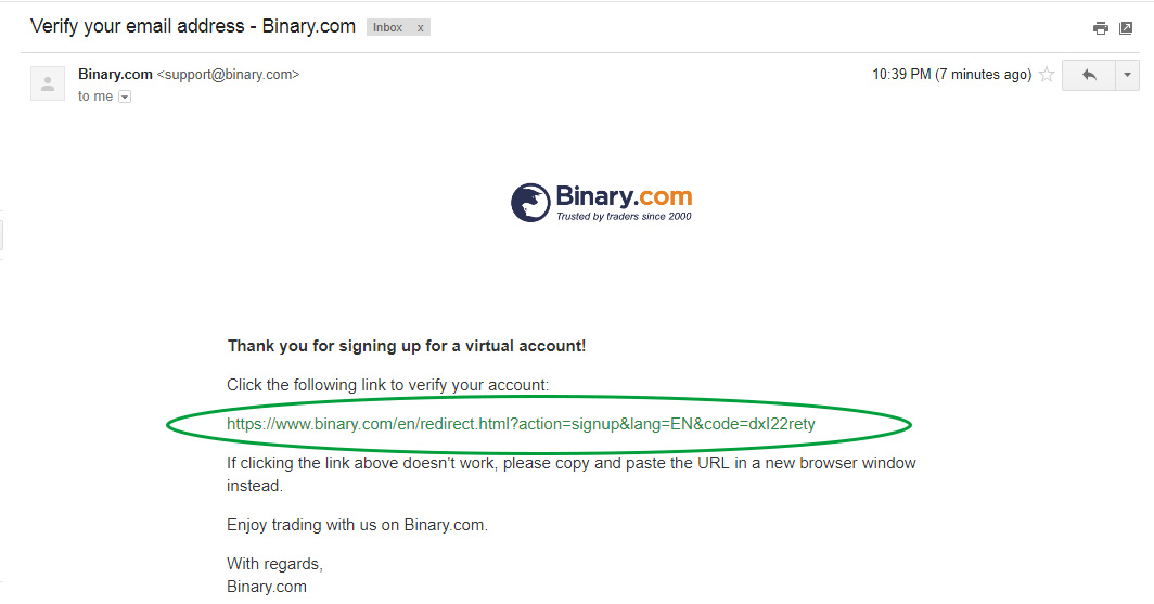 email confirmation of binary.com broker in English Sri Lanka