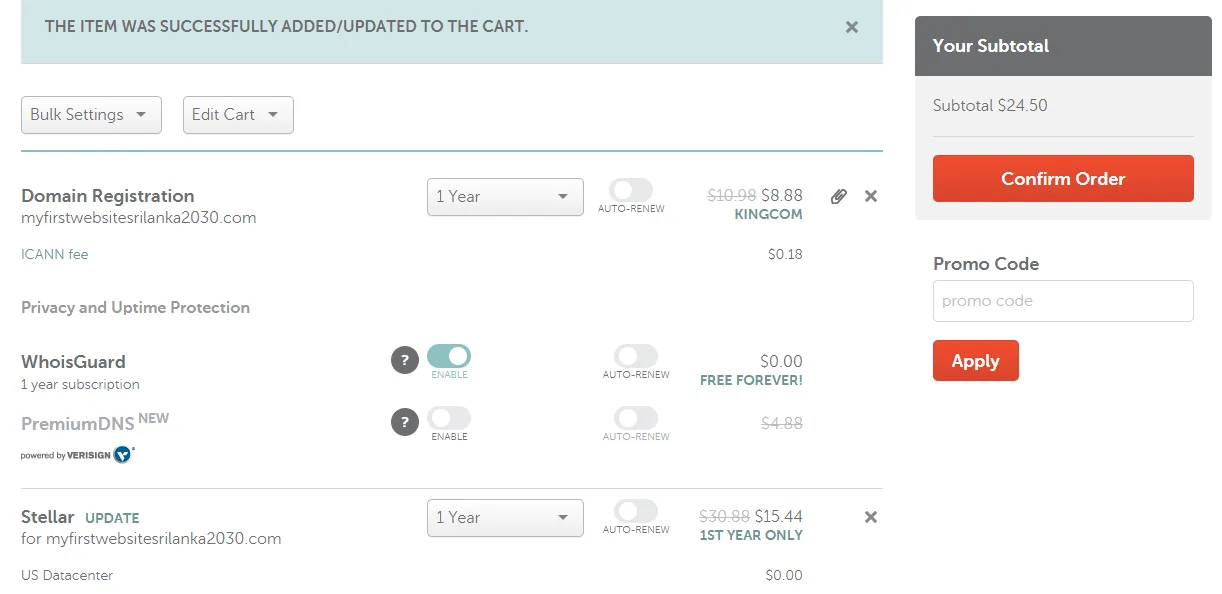 confirm hosting and domain order at namecheap checkout tutorial by prathilaba sri lanka